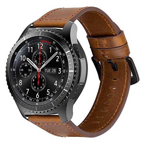 iBazal 22mm Correas Cuero Piel Pulseras Bandas Compatible con Samsung Galaxy Watch 46mm,Gear S3 Frontier Classic,Huawei GT/2 Classic/Honor Magic,Ticwatch Pro Hombres Band (Reloj No Incluido) - Marrón