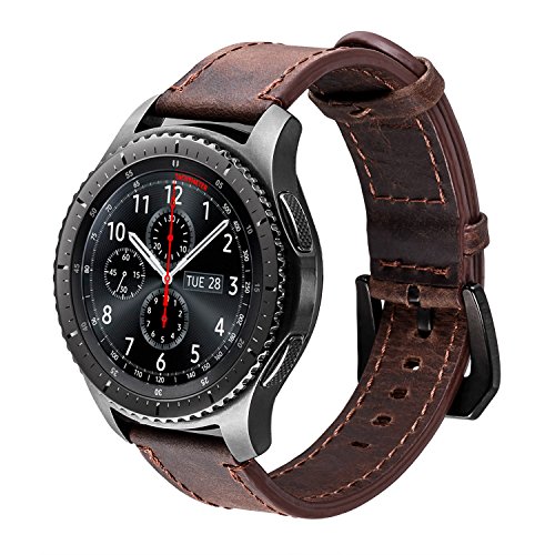 iBazal Correas Gear S3 Frontier Classic Cuero 22mm Bandas Piel Pulseras Compatible con Samsung Galaxy Watch 46mm Reemplazo para Huawei Watch 2 Classic/GT 46mm/Honor Magic,Ticwatch Pro/E2/S2 - Café