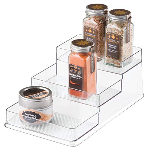 iDesign Especiero con 3 pisos para cocina, compacto organizador de armarios de cocina fabricado en plástico, práctico estante para las especias, transparente