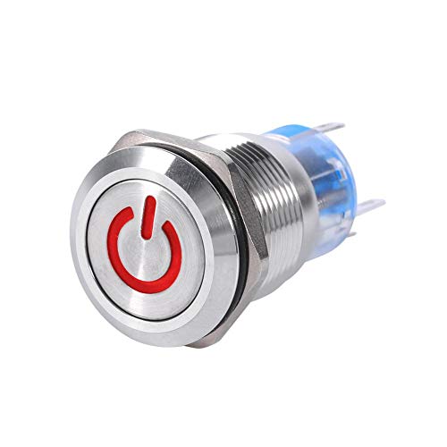 Interruptor momentáneo Inoxidable, impermeable 19mm 12V LED Interruptor de encendido con botón de bloqueo autoblocante(rojo)