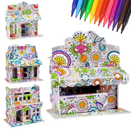 Iwinna 4pcs 3D Coloring Puzzles Set 3D Coloring Painting Puzzle Kit for Girls Boys Fun Creative Toys for Kids
