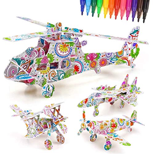 Iwinna 4pcs 3D Coloring Puzzles Set 3D Coloring Painting Puzzle Kit for Girls Boys Fun Creative Toys for Kids