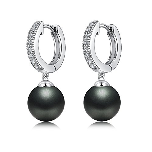 jiamiaoi Pendientes aros plata pendientes mujer plata pendientes de aro Pendientes de perlas negras con circonitas pendientes de plata mujer negro
