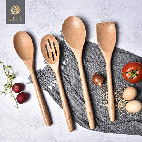 Juego de utensilios de cocina de madera de haya, utensilios de cocina, utensilios de cocina, 4 piezas, cuchara y espátula, mezcla perfecta para ollas y sartenes antiadherentes Juego de utensilios de cocina de madera de haya, utensilios de cocina, utensilios de cocina, 4 piezas, cuchara y espátula, mezcla perfecta para ollas y sartenes antiadherentes