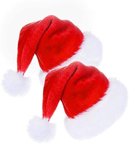 Kaishuai Gorro de Papa Noel,Sombreros Engrosados Cálido Suave Adulto Unisex,Sombreros de Santa Claus Tradicionales Rojos y Blanco.(2 pcs )