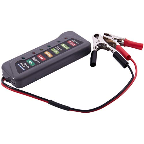 KDOI Comprobador de batería de coche y alternador de 12 V – Test de condición de batería y carga de alternador (indicador LED)