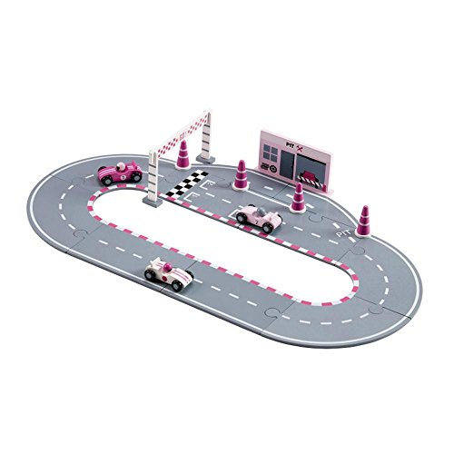 Kids Concept- Vehículos de jugueteCircuitos y playsets para Coches de juguetesKids ConceptRacing Car Set Pink, Multicolor (1)