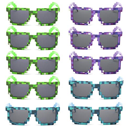 kilofly 10 gafas de sol de 8 bits para jugadores de videojuegos, para adultos y niños, accesorios de fiesta Verde y azul y violeta. talla única