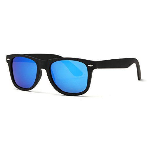 kimorn Polarizado Gafas De Sol Clásico Unisexo Cuerno Rimmed Años 80 Retro AE0300 (Negro&Azul claro, 52)