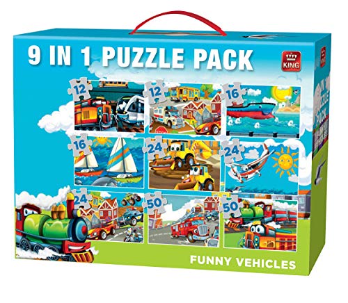 King Funny Vehicles 9in1 Vol 2 Puzzle - Rompecabezas (Puzzle Rompecabezas, Dibujos, Niños, Niño/niña, 3 año(s), Cartón)