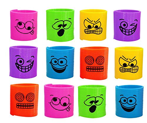 KINPARTY ® - 12 Mini Muelles en colores variados con caras divertidas – Juguete ideal para regalar en fiestas de cumpleaños, bolsas y cajitas sorpresa, relleno de piñatas, como premio en juegos