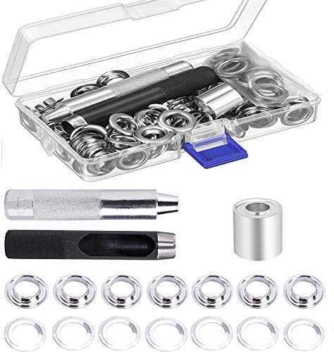 Kit de Herramientas de Ojales, 100 Sets Juegos de Ojales, Ojetes Metalicos 3 Piezas de Ajuste Herramientas Ojales Kit de Arandela De Metal Reparación de Lonas Para Lonas, Telas, Cortinas y Fabricación