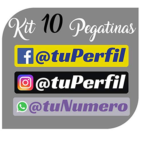 Kit x10 Pegatinas Vinilo con tu Perfil Social de Facebook, Instagram o WhatApp - Bici, Casco, Pala De Padel, Monopatin, Coche, Moto, etc. Kit de Diez Vinilos (Pack Fuentes 2)