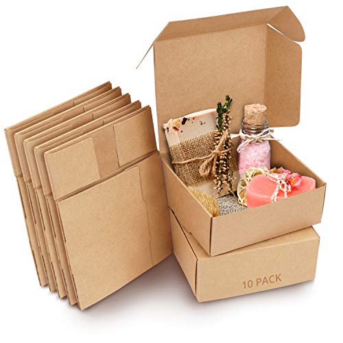 Kurtzy Cajas de Cartón Kraft Marrón (Pack de 10) – Medidas de las Cajas 12 x 12 x 5 cm - Caja Kraft Fácil Ensamblado Cuadrada Presentación - Cajitas para Regalos, Fiestas, Cumpleaños, Bodas