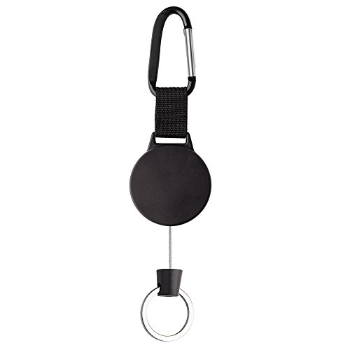 Kuuqa Llavero retráctil Llavero retráctil de carrete de gran resistencia con cable de alambre de acero de 100 cm, negro Kuuqa Llavero retráctil Llavero retráctil de carrete de gran resistencia con cable de alambre de acero de 100 cm, negro