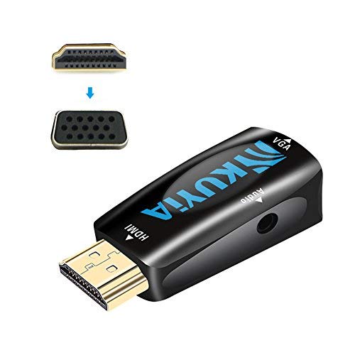 KUYiA Adaptador HDMI a VGA, Chapado en Oro Macho a Hembra Convertidor HDMI VGA con Salida de Audio de 3.5 mm Admite Video Full HD 1080p/ 1080i Compatible con Monitor, Proyector, HD TV, PS4, PC