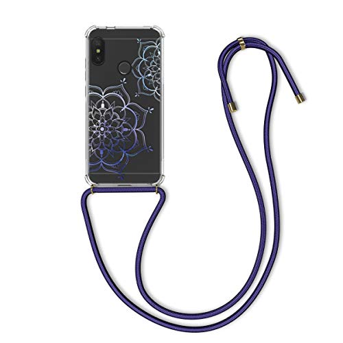 kwmobile Funda con Cuerda Compatible con Xiaomi Redmi 6 Pro/Mi A2 Lite - Carcasa de TPU con Colgante Flor Pintada Azul/Transparente