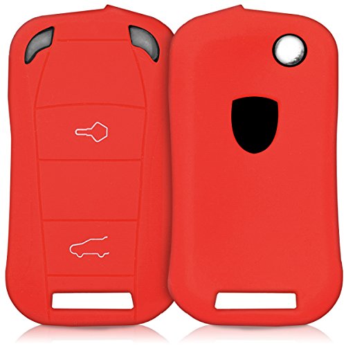 kwmobile Funda de Silicona Compatible con Porsche Llave de Coche de 2 Botones (Solo Keyless) - Carcasa Suave de Silicona - Case Mando de Auto Rojo