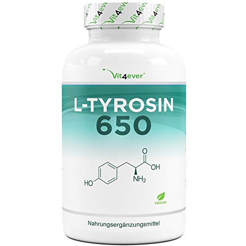 L-tirosina - 240 cápsulas veganas - 1300 mg por porción diaria - Suministro para 4 meses - Aminoácido puro de la fermentación de la planta - Vegano - Altamente dosificado