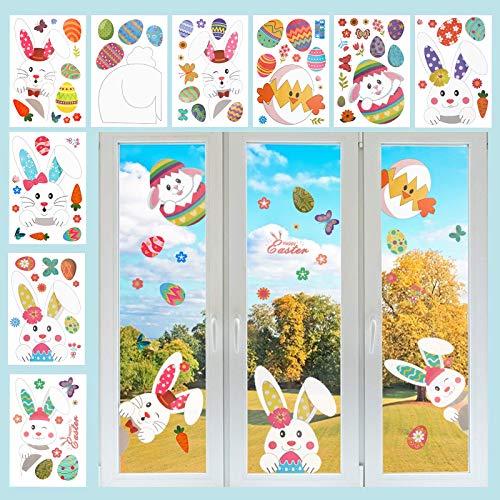 LAMEK 9 Hojas Etiquetas Engomadas de la Ventana de Pascua Pegatinas de Dibujos de Huevos de Conejito Animados Patrón de PVC sin Pegamento Calcomanías de la Ventana de Conejo para Decoración del Hogar LAMEK 9 Hojas Etiquetas Engomadas de la Ventana de Pascua Pegatinas de Dibujos de Huevos de Conejito Animados Patrón de PVC sin Pegamento Calcomanías de la Ventana de Conejo para Decoración del Hogar