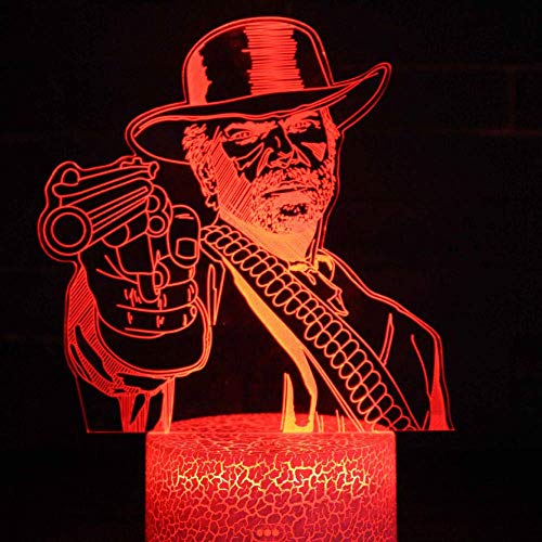 Lámpara de ilusión 3D Luz de noche LED Dutch Van Der Linde Juego de decoración de dormitorio Red Dead Redemption 2 Regalo Decoración del hogar Lámpara de mesa Los mejores regalos de cumpleaños y