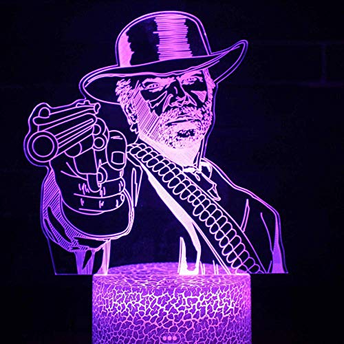 Lámpara de ilusión 3D Luz de noche LED Dutch Van Der Linde Juego de decoración de dormitorio Red Dead Redemption 2 Regalo Decoración para el hogar Lámpara de mesa Regalos para niños