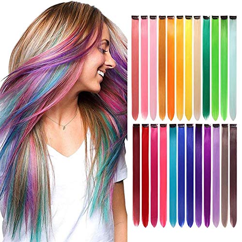 Lanse 24 unids/pack 24 colores 21 pulgadas colorido recto extensiones clip pelo sintético largo arco iris seleccionado para mujeres niñas niños regalos