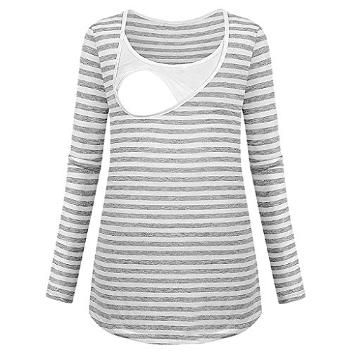 Las mujeres de la maternidad de manga larga a cuadros impresos de enfermería sudadera con capucha sudaderas de maternidad pijama conjunto de lactancia materna doble capa superior Gris-2 M