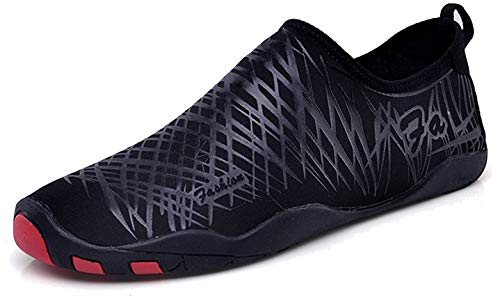 LeKuni Unisex Zapatos de Agua de natación Calzado de Secado Rápido Respirable Soles de Color Zapatos de Agua Piscina Playa(Negro,42)