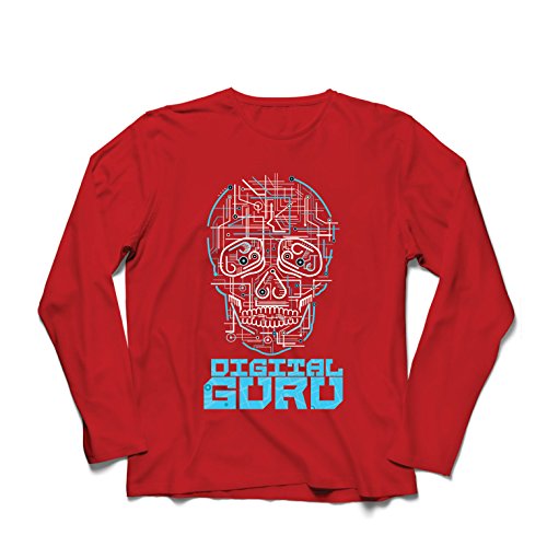 lepni.me Camiseta de Manga Larga para Hombre El gurú Digital - Ideas de Regalos de tecnología, computadora, Programador o Jugador (Medium Rojo Multicolor)