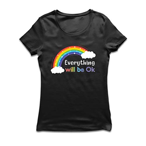 lepni.me Camiseta Mujer Todo estará Bien Mensaje de Esperanza y Conciencia (Small Negro Multicolor)