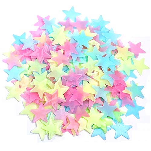 Lezed 100 Pcs Luminoso pegatinas de pared Estrellas Luminosas Pegatina Pared Fluorescente Brilla Oscuridad PVC Luminoso Pegatinas de Pared Puntos Estrellas Adhesivos Decorativo de Pared Fluorescentes