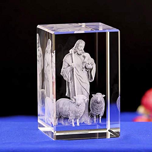 LIUSHI Crystal Glass Jesus Figurines,3D Laser Etched Crystal Religious Ornaments Art,Christians Decoration Cube Engraving Statues,Jesus Sculptures Gifts