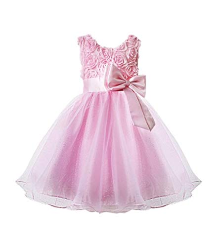 Live it Stylet it Vestido de Dama de Honor para niña, sin Mangas, diseño de Rosas con Lazo, Color Azul Rosa Rosa 8-9 A̱os