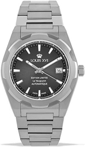 LOUIS XVI La Vauguyon 1036 - Reloj de pulsera para hombre con correa de acero plateado gris Super-LumiNova