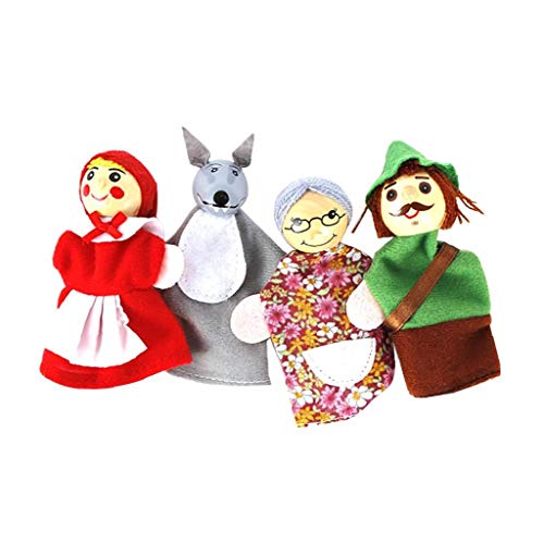 lulongyansf Dedo 4pcs / Set Caperucita Roja de Animales de Navidad Títeres de Juguetes educativos Juguetes muñeca de Dibujos Animados Cuentacuentos Marionetas del Dedo