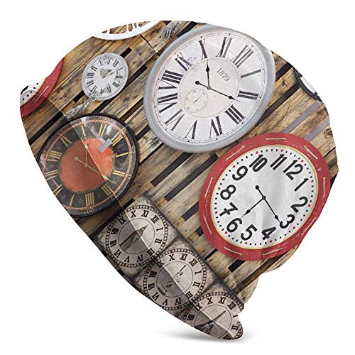 Mamihong Adulto Sombrero Gorrita Tejida Sombreros de Punto Gorra de Calavera, Relojes Antiguos en la Pared Instrumentos del Tiempo Diseño Vintage Obra de Arte Mamihong Adulto Sombrero Gorrita Tejida Sombreros de Punto Gorra de Calavera, Relojes Antiguos en la Pared Instrumentos del Tiempo Diseño Vintage Obra de Arte