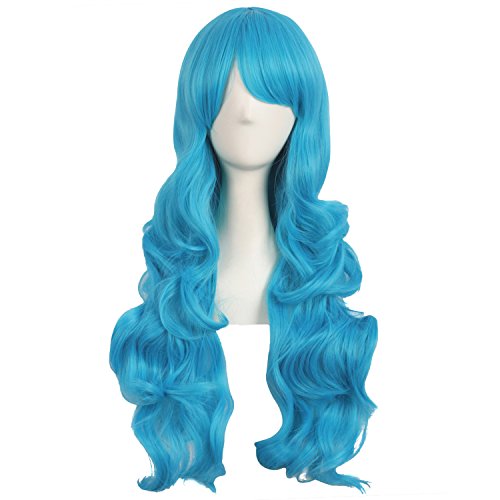 Mapofbeauty 28 Pulgadas/70cm Encantadoras Mujeres Lado Flequillo Largo Rizado Peluca Sintetica Pelo Lleno(Cereste Azul) Mapofbeauty 28 Pulgadas/70cm Encantadoras Mujeres Lado Flequillo Largo Rizado Peluca Sintetica Pelo Lleno(Cereste Azul)