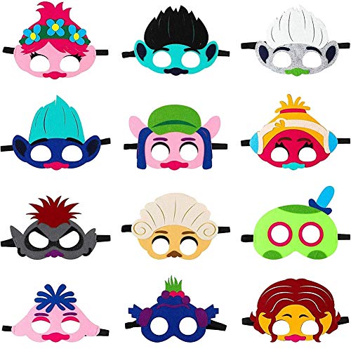 Máscara de Trolls para niños, Trolls World Tour Máscara de fieltro Favores de fiesta Disfraces para niños Máscaras Trolls Cosplay Máscaras de amapola Accesorios para fotomatón Suministros para fiestas