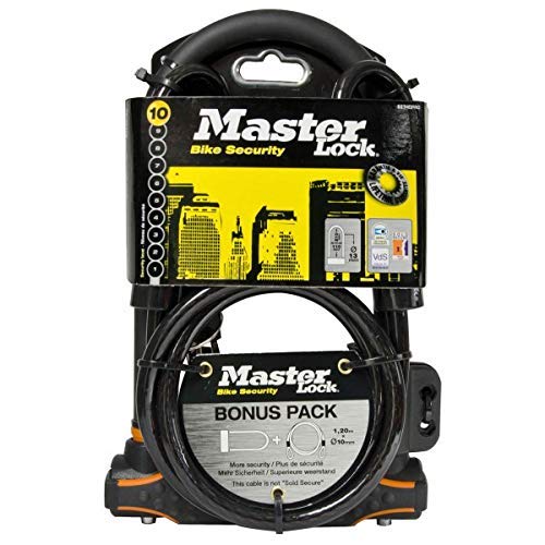 Master Lock 8274EURDPRO Candado Bicicleta U con Cable, Llave, Soporte de Transporte, Antirrobo Certificado, óptimo para Bicicleta Electrica y Montaña, Negro, medium + cable Master Lock 8274EURDPRO Candado Bicicleta U con Cable, Llave, Soporte de Transporte, Antirrobo Certificado, óptimo para Bicicleta Electrica y Montaña, Negro, medium + cable