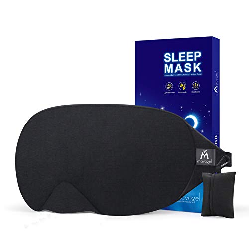 Mavogel - Antifaz para dormir de algodón con diseño actualizado que bloquea la luz, antifaz para dormir suave y cómodo para hombres y mujeres, incluye bolsa de viaje, color negro
