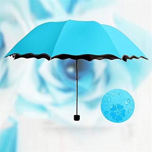 MAWA Blossom Paraguas Anti-UV Impermeable Paraguas de Viaje portátil Pequeño Paraguas Plegable de Moda Lluvia Mujeres Regalo Hombres Parasol de Bolsillo - Azul
