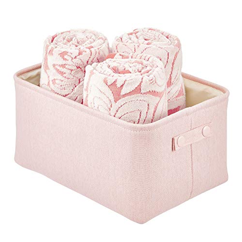 mDesign Cesta de tela con forro y diseño estructurado – Ideal como cesto para baño o como organizador de cosméticos – Práctico organizador de baño de algodón con asas – rosa claro