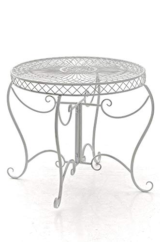 Mesa de Jardín en Hierro Sheela | Mesa Redonda Ø 76 cm en Estilo Medieval | Mesa de Exterior Estilo Rústico | Color:, Color:Blanco Envejecido