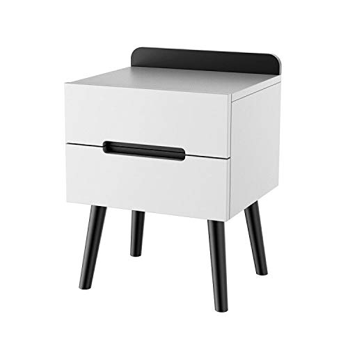 mesita de noche madera con 2 Cajones - Mesa Auxiliar Cama Mesilla Sofa Comodas Cajones Gabinete Pequeño para Salon Dormitorio(blanco/negro)