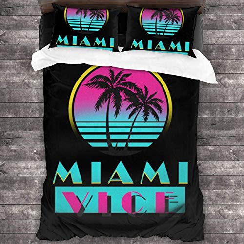 Miami Vice Logo Juego de Cama de 3 Piezas Funda nórdica, Juego de Cama Decorativo de 3 Piezas con 2 Fundas de Almohada