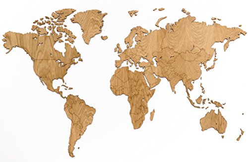 MiMi Innovations - Decoración de pared de mapa del mundo de madera de lujo 130 x 78 cm - Roble (Exclusive Edition)