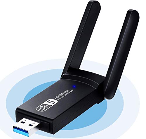 MISSJJ 1200Mbps Adaptador WiFi USB, Receptor WiFi Dongle Inalámbrico con Doble Banda AC1200, 2 Antenas WiFi de 5dBi, para Windows XP/Vista/7/8/10, Linx2.6X; Mac OS X