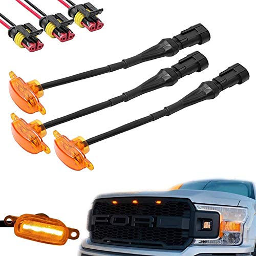 MMGANG® 3 PC Externo LED ámbar se Enciende Decoración, LED Frontal Parrilla Luces en Forma for 2004-2019 Ford F150 Raptor F250 Grille Running lámparas Yel (Color : Yellow)
