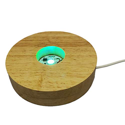 Mobestech Base de luz LED de madera USB colorida de escritorio de la pantalla de la base del adorno para joyería de la bola
